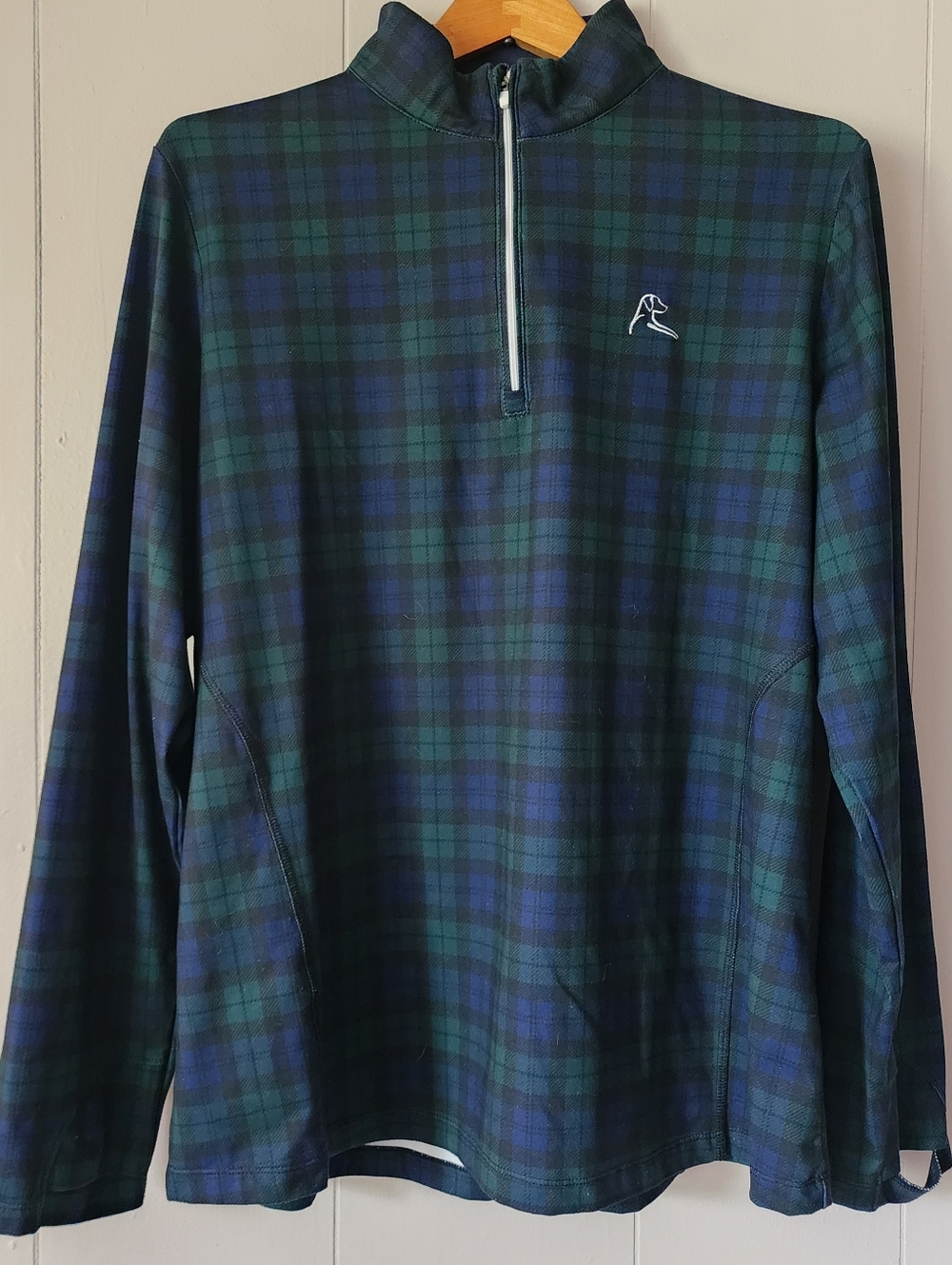 Rhoback Men's XL Quarter Zip Blackwatch Tartan Plaid Performance Golf Navy